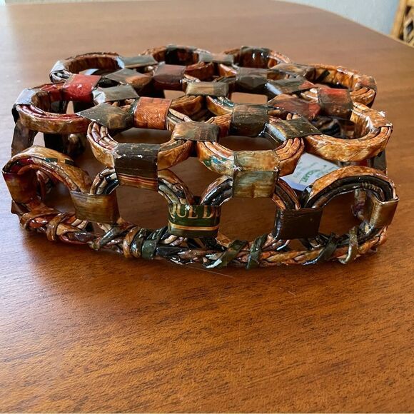 NWT Handcrafted Basket From Brazil Brown Red Black and Tan - Picture 4 of 11